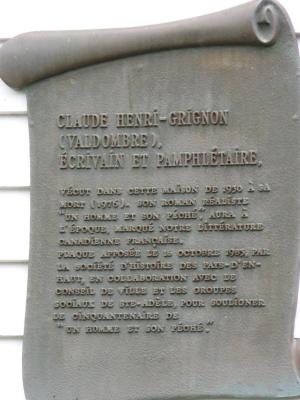 Plaque commémorative  ( Maison Claude-Henri Grignon )